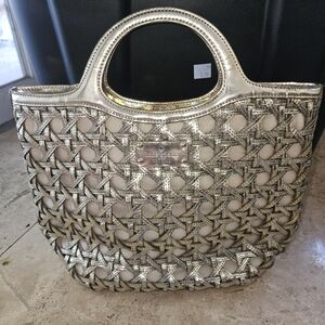 Kate Spade Westwind Felice Metallic Gold Leather Woven Lattice Satchel Bag